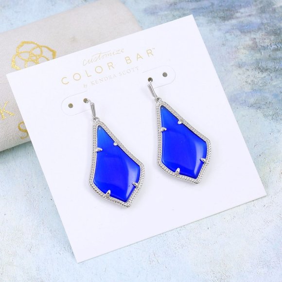Kendra Scott Alex Cobalt Blue Earrings Silver Tone - Picture 3 of 6